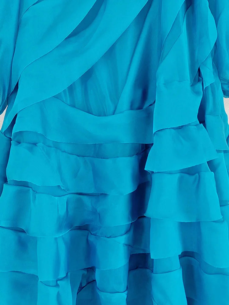 Ruffle Dress with Lantern Sleeves | Turquoise Temptation | Carmen & Co