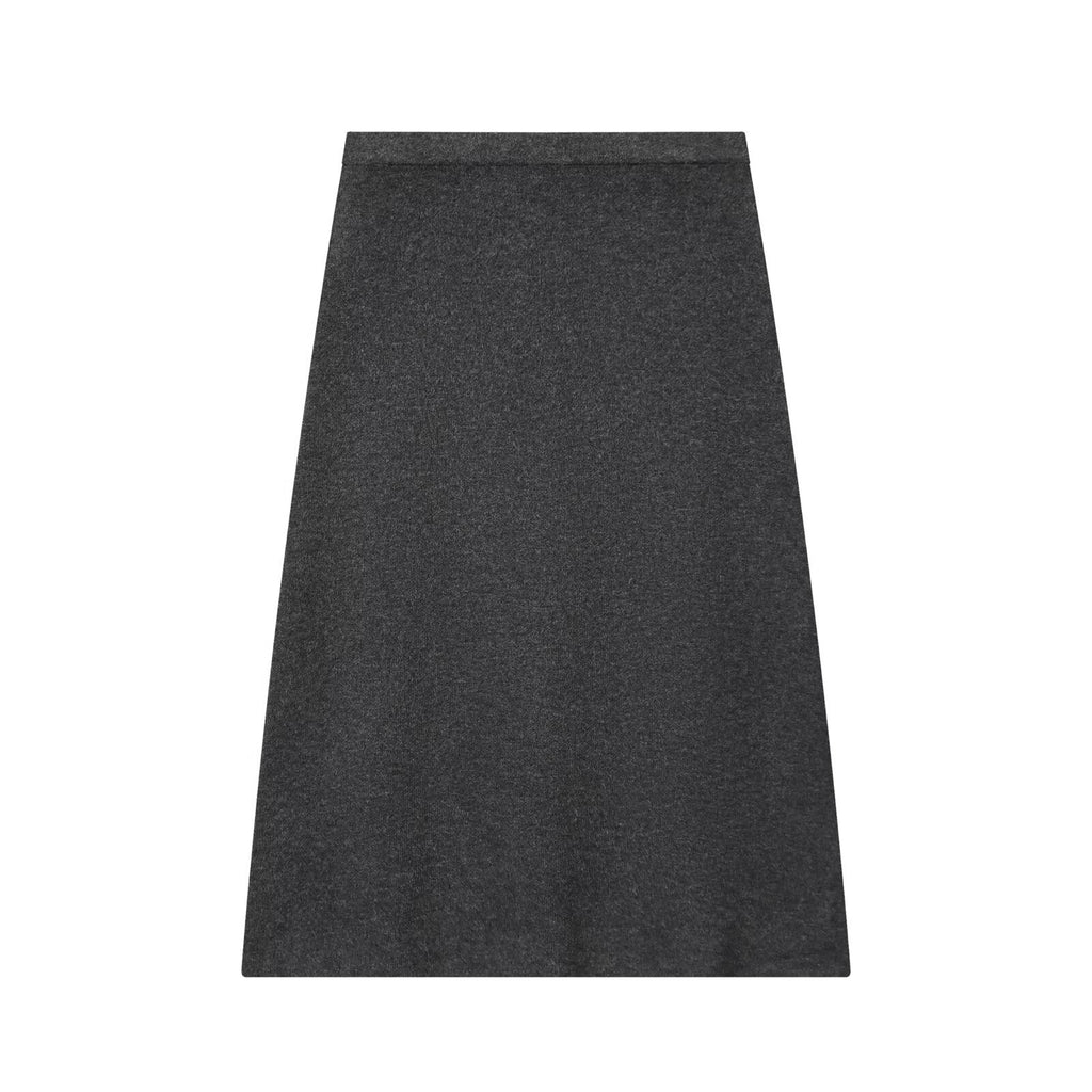 Charcoal straight skirt with a wide waistband, product view.