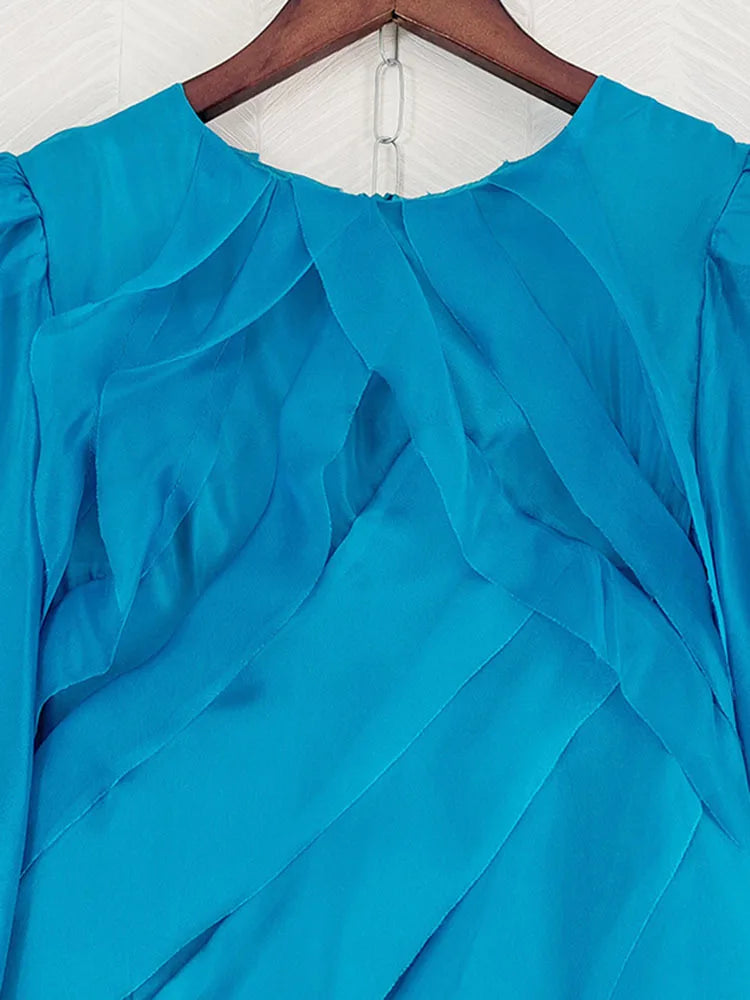 Ruffle Dress with Lantern Sleeves | Turquoise Temptation | Carmen & Co