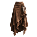 Brown skirt with a draped asymmetric front, shown on a model.